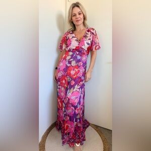 MISA Calista Floral Open-Back Maxi Lilac Coming Up Roses